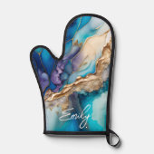 Moderne Elegante Blue Gold Marmor Personalisiert N Ofenhandschuh (Vorderseite)