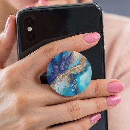 Moderne Elegante Blue Gold Marmor Personalisiert N PopSocket