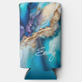 Moderne Elegante Blue Gold Marmor Personalisiert N Selters Dosenkühler (Vorderseite)