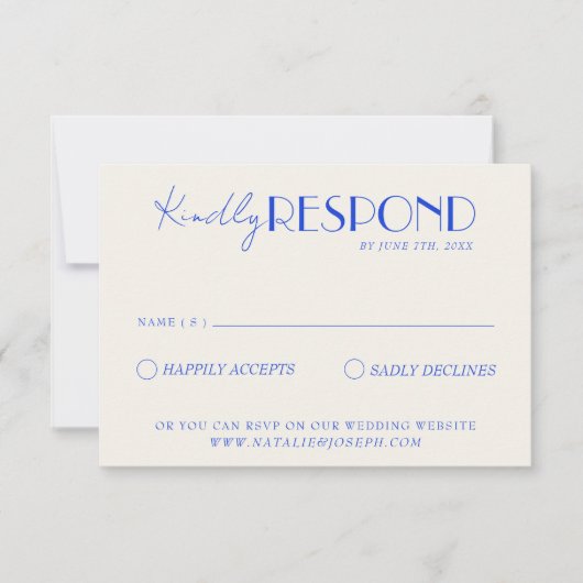 Moderne Elegante Blue Retro Französische Whimsikal RSVP Karte (Vorderseite)