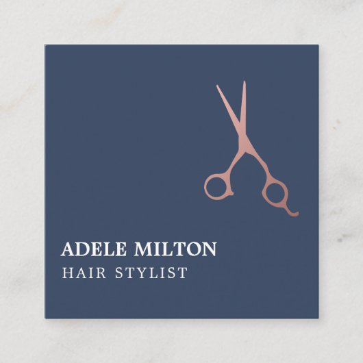 Moderne Elegante Blue Rose Gold Haare Stylist Quadratische Visitenkarte (Vorderseite)