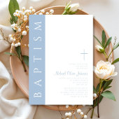 Moderne elegante Blue Script Cross Taufe Einladung