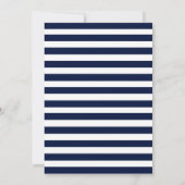 Moderne, elegante Blue Striping Gold Wedding Einladung (Rückseite)