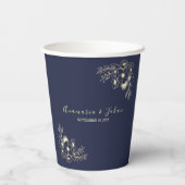 Moderne elegante Blue Wedding Paper Cups Pappbecher (Rückseite)