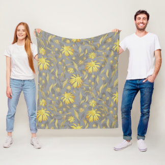 Moderne, elegante Blume aus goldgelbem grauem Kon Fleecedecke