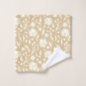 Moderne elegante Blume aus weißem Con in Beige Badhandtuch Set (Waschlappen)