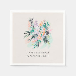 Moderne elegante Blume Bouquet Happy Birthday Serviette