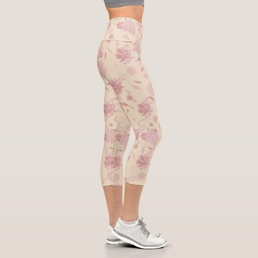 Moderne elegante Blume Rosa Creme Capri Leggings (Rechts)