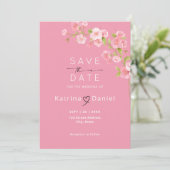 Moderne, elegante Blumen-Rosa-Hochzeit rettet das Save The Date (Stehend Vorderseite)