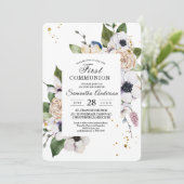 Moderne elegante Blumen- und Goldtropfen Einladung (Stehend Vorderseite)