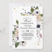 Moderne elegante Blumen- und Goldtropfen Einladung (Vorderseite)