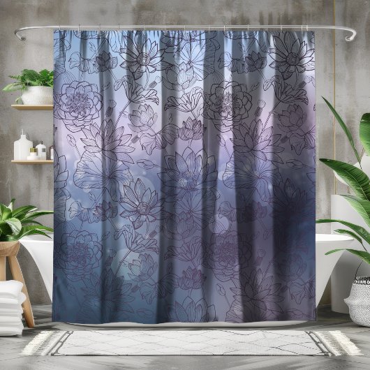Moderne, elegante Blumen und violette Blumen Duschvorhang