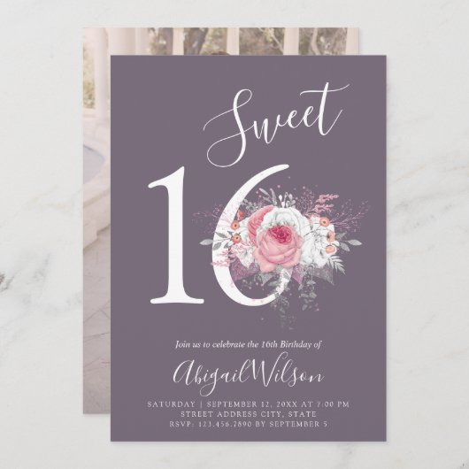 Moderne, elegante Blumenfeier 16 . Geburtstag Gebu Einladung (Vorne/Hinten)