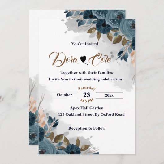 Moderne Elegante Blumengärten Wasserfarben Hochzei Einladung (Vorne/Hinten)