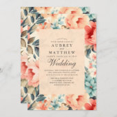 Moderne Elegante Blumenpfirsiche & Aquamarine Hoch Einladung (Vorne/Hinten)