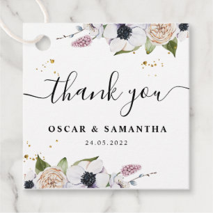 Moderne elegante Blumenrahmen & Goldtropfen Geschenkanhänger