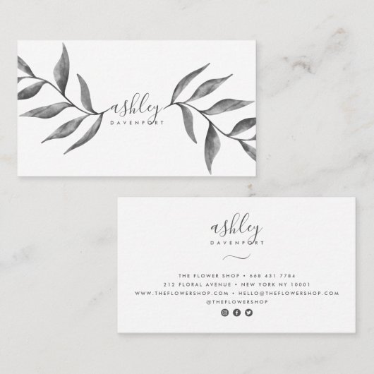 Moderne, elegante, blumenschwarze Aquarellfarben-B Visitenkarte (Vorne/Hinten)