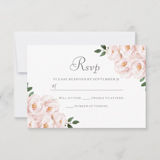 Moderne elegante Blush Bloral Wedding RSVP Karte (Vorderseite)