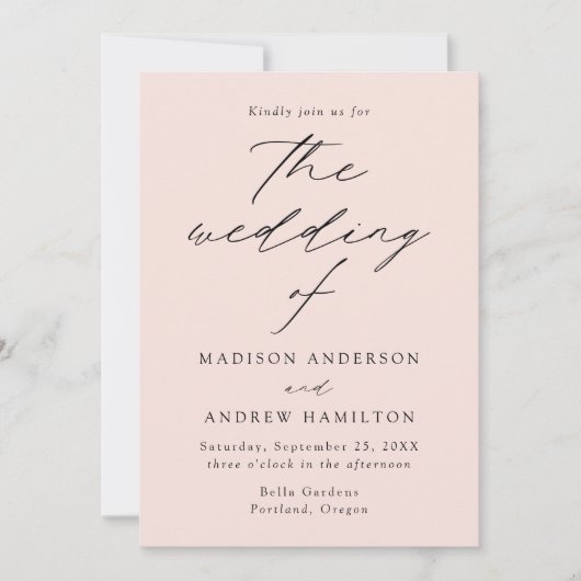 Moderne, elegante Blush Foto Hochzeit Einladung (Vorderseite)