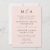 Moderne, elegante Blush Monogram Wedding Einladung (Vorderseite)