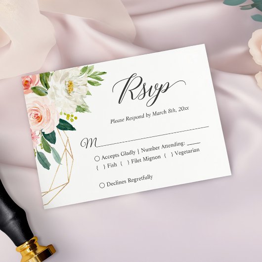 Moderne elegante Blush Pink Floral Wedding RSVP Ca Karte