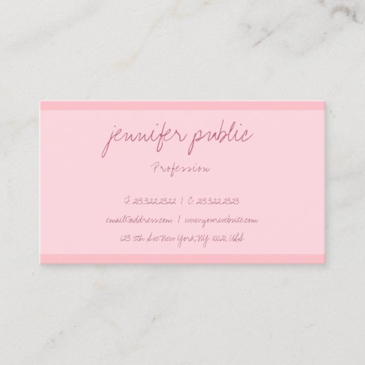 Moderne elegante Blush Pink Freehand Script Vorlag Visitenkarte (Vorderseite)