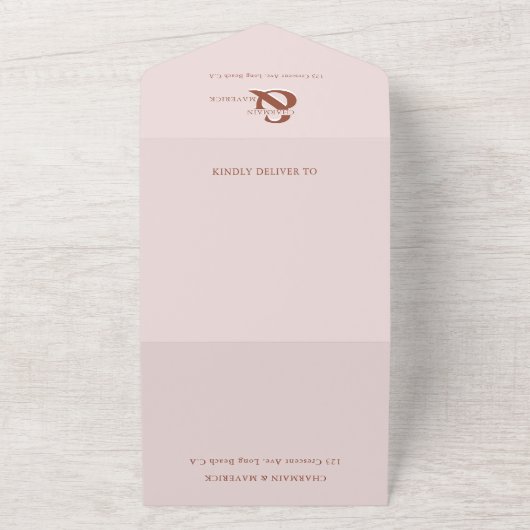 Moderne elegante Blush Pink QR Code Hochzeit All In One Einladung (Außenbereich)