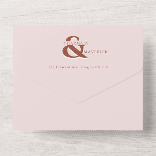 Moderne elegante Blush Pink QR Code Hochzeit All In One Einladung (Rückseite)