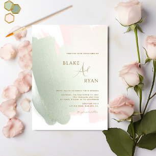 Moderne, elegante Blush Pink und Sage Wedding Einladung