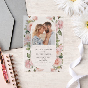 Moderne Elegante Blush Rose Foto Hochzeit Pergament Einladungen