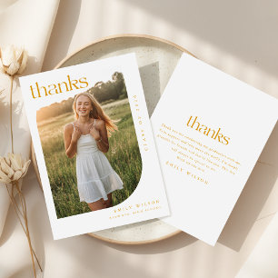 Moderne elegante Bogen-Foto-Gold-Schrift-Abschluss Dankeskarte