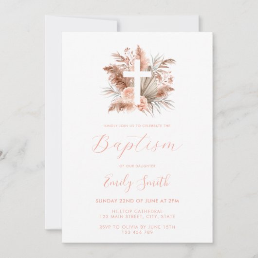 Moderne elegante Boho Blumentaufe Einladung (Vorderseite)