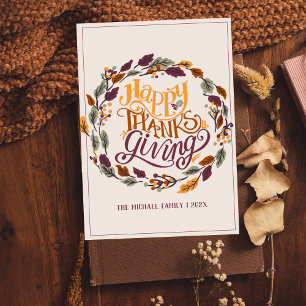 Moderne Elegante Boho-Floral-Kranz Thanksgiving Feiertagskarte