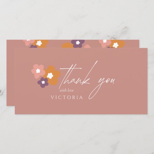 Moderne Elegante Boho Rose Script Floral Dankeskarte (Vorne/Hinten)