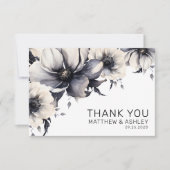 Moderne elegante Boho Schwarz-weiße Blumenhochzeit Dankeskarte (Vorderseite)