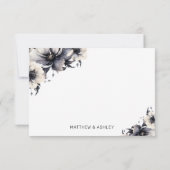 Moderne elegante Boho Schwarz-weiße Blumenhochzeit Dankeskarte (Rückseite)