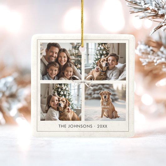 Moderne Elegante Boho Weihnachtsfamilie Foto Colla Keramikornament