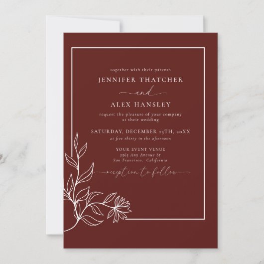 Moderne elegante botanische Blätter QR Code Weddin Einladung (Vorderseite)