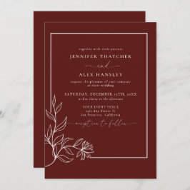 Moderne elegante botanische Blätter QR Code Weddin Einladung