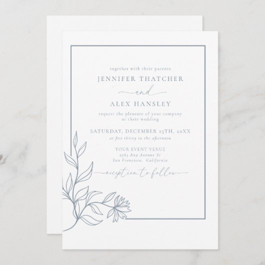 Moderne elegante botanische Blätter QR Code Weddin Einladung (Vorne/Hinten)