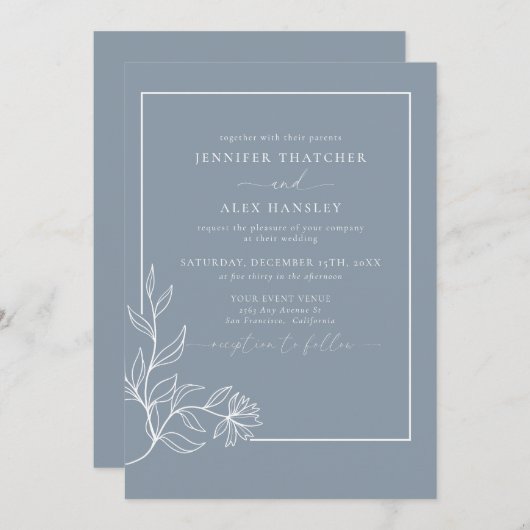 Moderne elegante botanische Blätter QR Code Weddin Einladung (Vorne/Hinten)