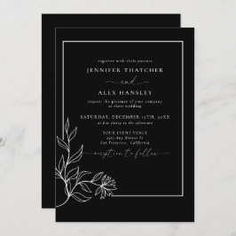 Moderne elegante botanische Blätter QR Code Weddin Einladung