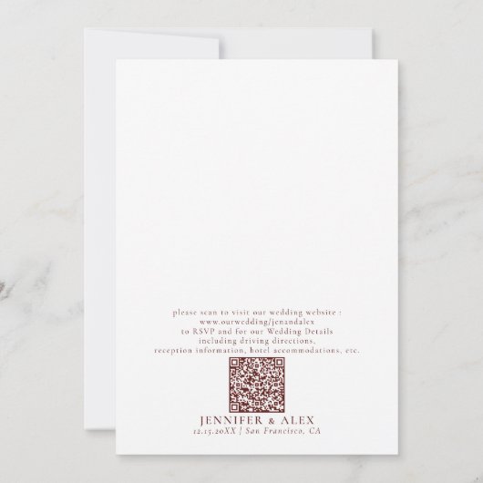 Moderne elegante botanische Blätter QR Code Weddin Einladung (Rückseite)