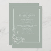 Moderne elegante botanische Blätter QR Code Weddin Einladung (Vorne/Hinten)