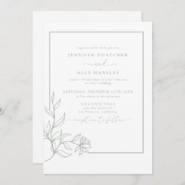 Moderne elegante botanische Blätter QR Code Weddin Einladung