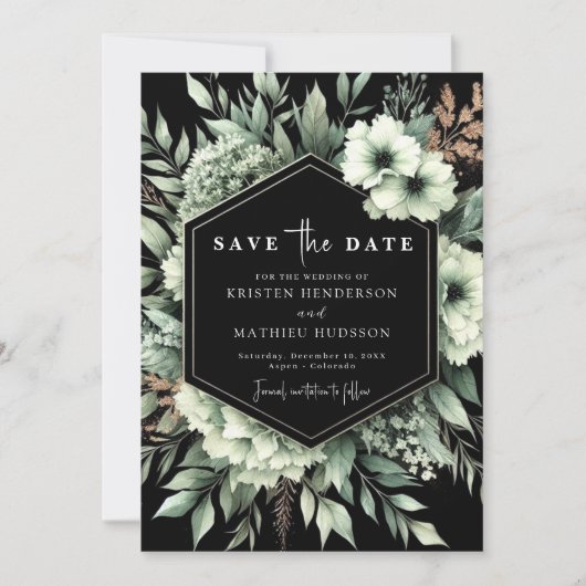 Moderne elegante botanische Hochzeit Save The Date (Vorderseite)