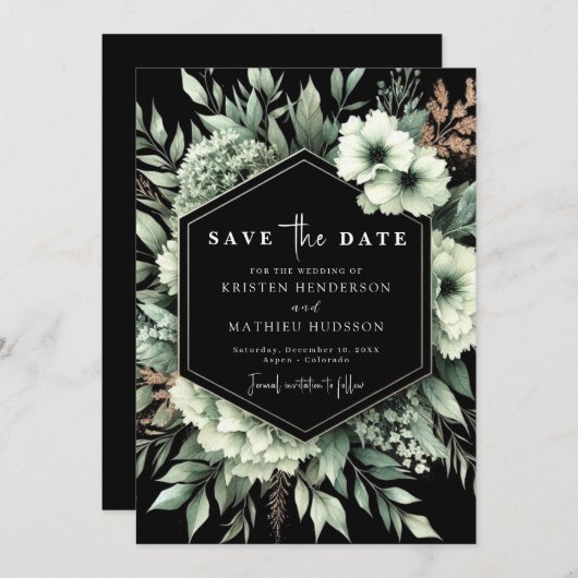 Moderne elegante botanische Hochzeit Save The Date (Vorne/Hinten)