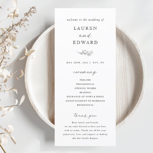 Moderne elegante botanische Hochzeitsprogramm Programm