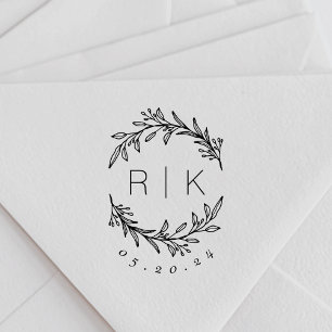 Moderne elegante botanische Initialen Hochzeitmong Permastempel