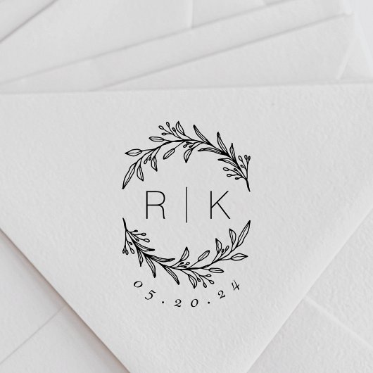 Moderne elegante botanische Initialen Hochzeitmong Permastempel